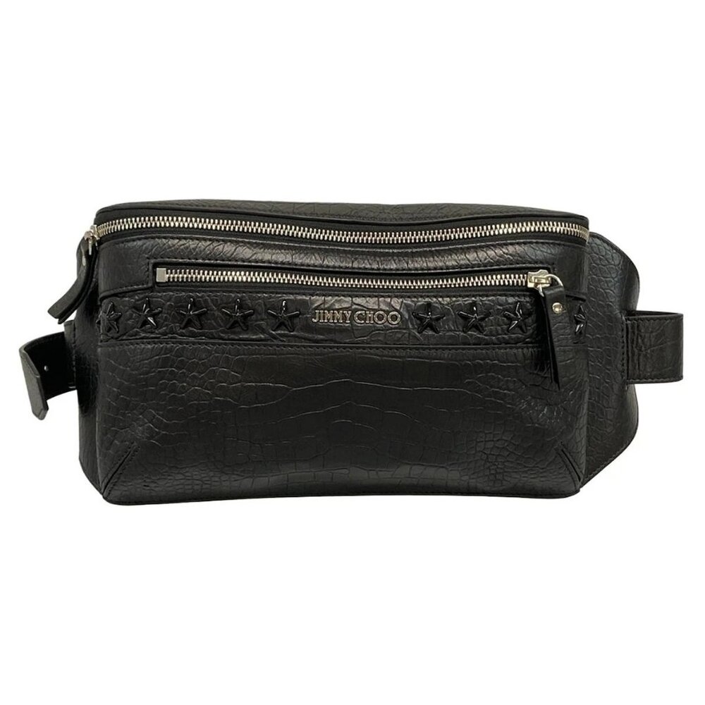 Auth JIMMY CHOO Oscar Black Leather Bum Bag